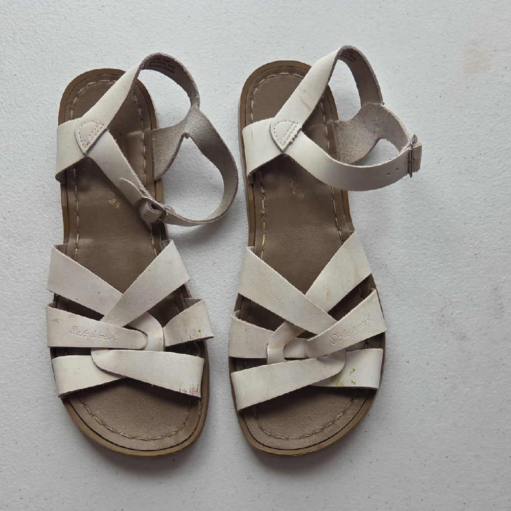 Salt Water Sandals by Hoy - White and Tan Strappy Sandals